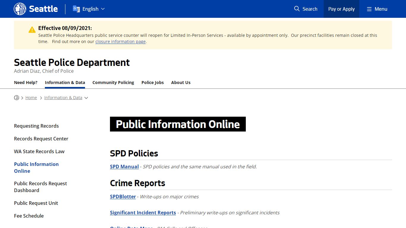 Public Information Online - Police | seattle.gov